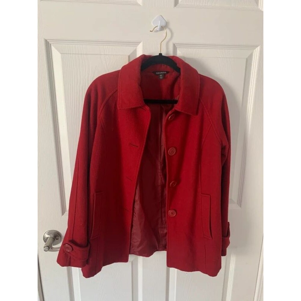 🍂 Red Button-Front Single-Breasted Trench Coat